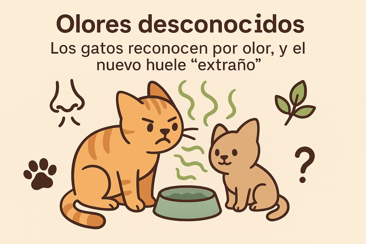 Olores desconocidos: los gatos reconocen por olor, y el nuevo huele “extraño”.