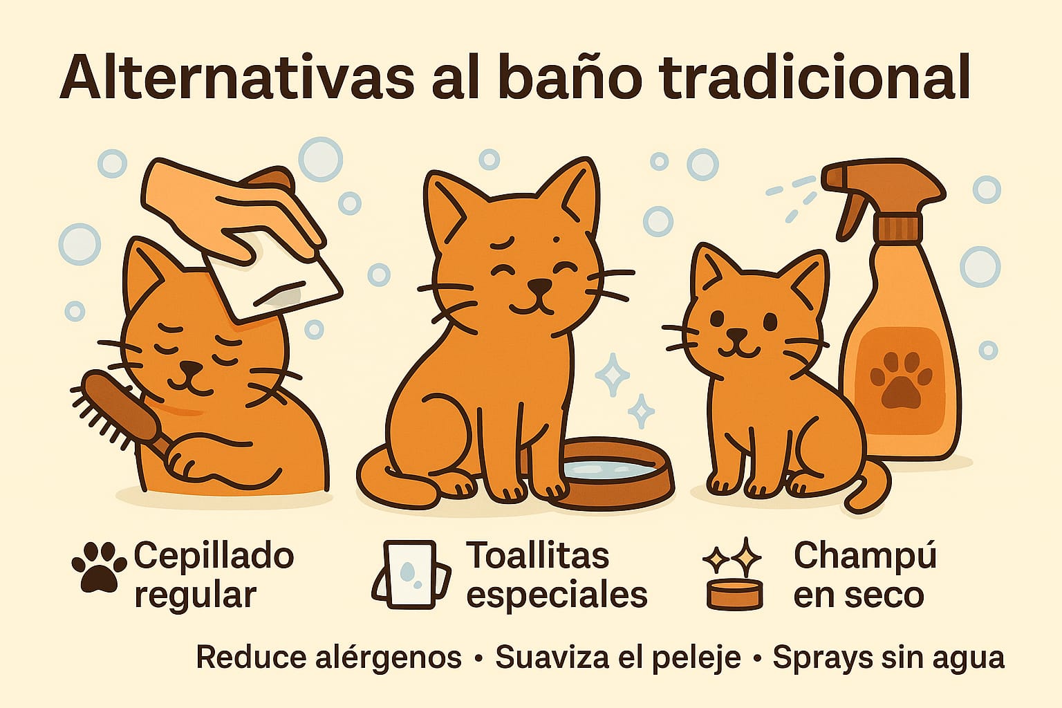 Alternativas al baño tradicional para gatos