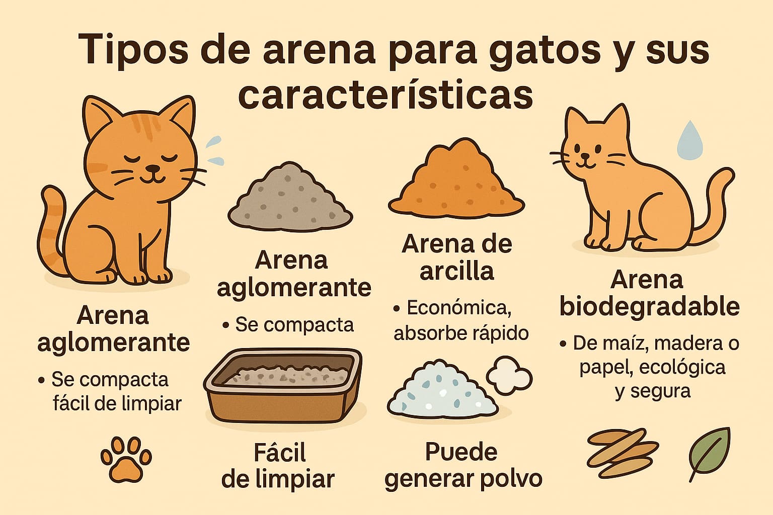 Tipos de arena para gatos y sus características